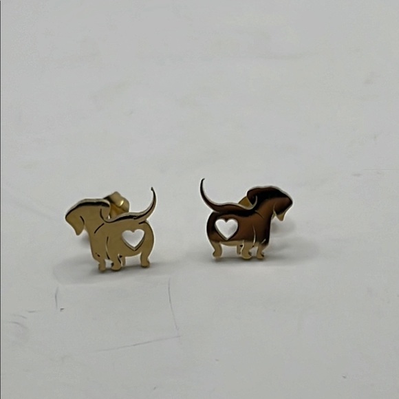 Jewelry - Gold dog Dachshund Earrings with heart cutout.  NWOT